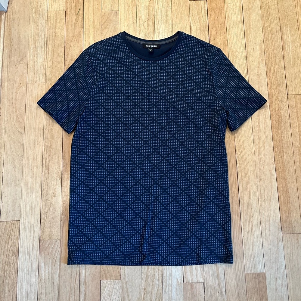 Express Men's Blue Patterned Shirt